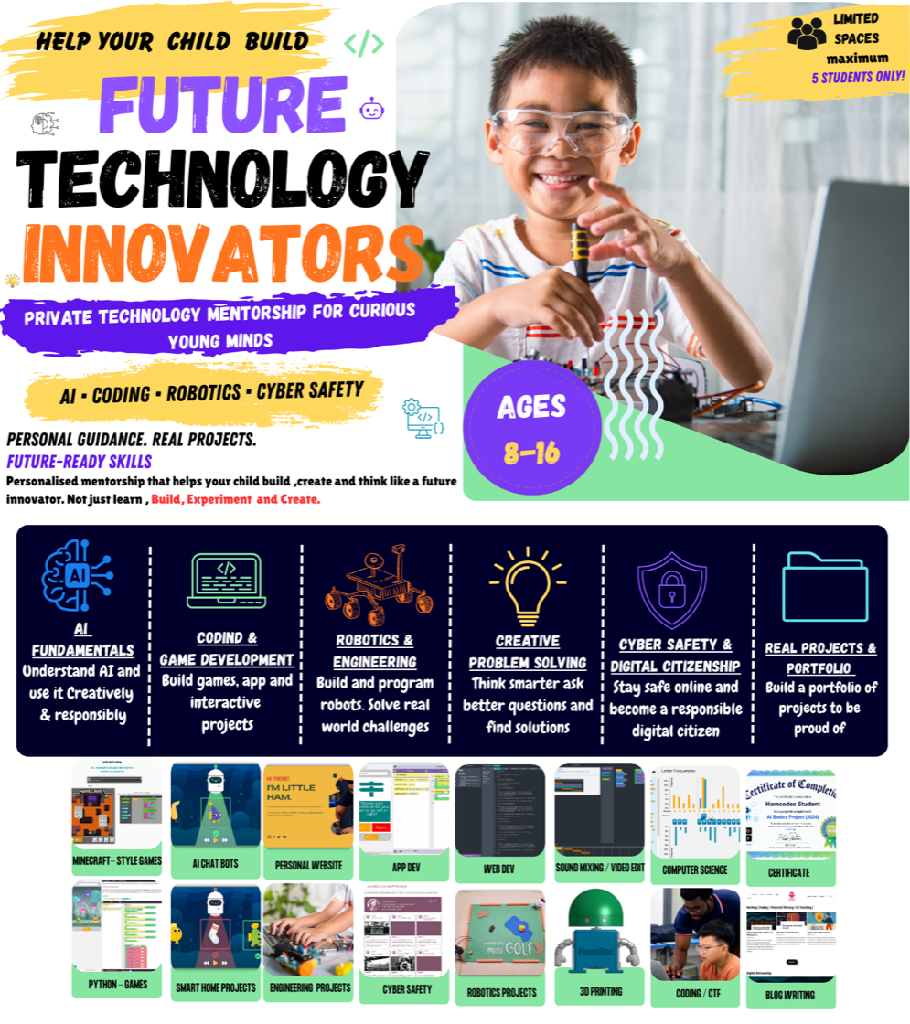 Program overview: AI, coding, robotics and cyber safety for ages 8 to 16